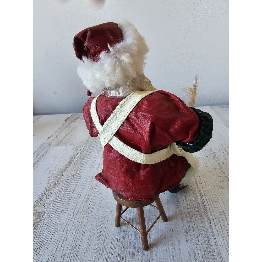 Paper mache Santa cat feather statue figurine Xmas decor‎